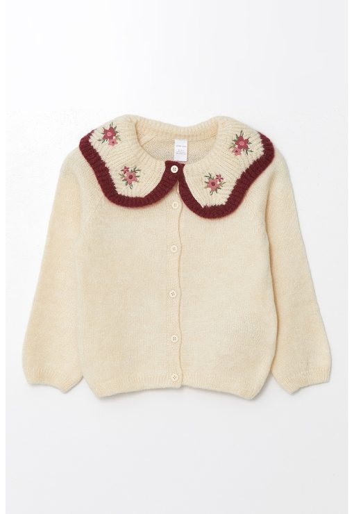 Cardigan cu guler si flori brodate-FETE-