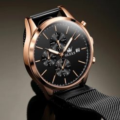 Ceas barbatesc Olevs CS1654 otel inoxidabil negru rose gold cadran negru 5