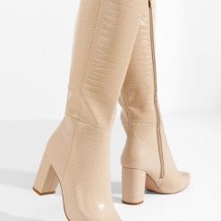 Cizme cu toc gros Serindia bej-Cizme cu toc-Cizme cu toc