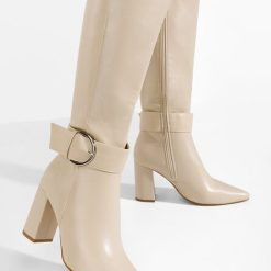 Cizme cu toc gros Sollele bej-Cizme cu toc-Cizme cu toc