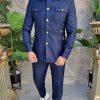 Costum SAFARI albastru inchis Sacou si Pantalon- C4159-Costume