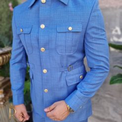 Costum SAFARI bleu pal Sacou si Pantalon C4154 3