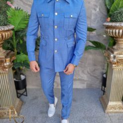 Costum SAFARI bleu pal Sacou si Pantalon C4154 5
