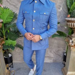 Costum SAFARI bleu pal Sacou si Pantalon C4154 7