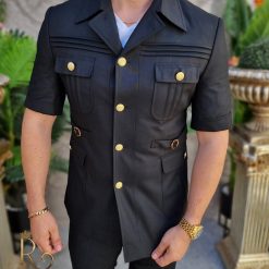 Costum SAFARI negru cu maneca scurta Sacou si Pantalon C4160 2