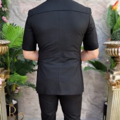 Costum SAFARI negru cu maneca scurta Sacou si Pantalon C4160 4