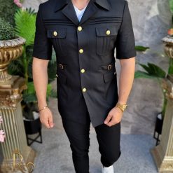 Costum SAFARI negru cu maneca scurta Sacou si Pantalon C4160 6