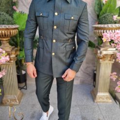 Costum SAFARI verde inchis Sacou si Pantalon C4158 3