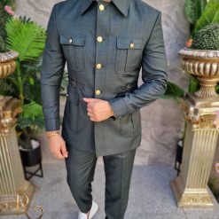 Costum SAFARI verde inchis Sacou si Pantalon C4158 5