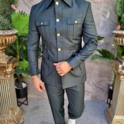 Costum SAFARI verde inchis Sacou si Pantalon C4158 6