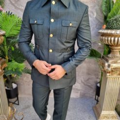 Costum SAFARI verde inchis Sacou si Pantalon C4158 7