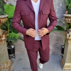 Costum SAFARI visiniu Sacou si Pantalon C4161 2