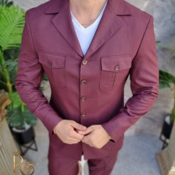 Costum SAFARI visiniu Sacou si Pantalon C4161 4