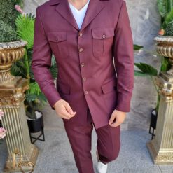 Costum SAFARI visiniu Sacou si Pantalon C4161 6