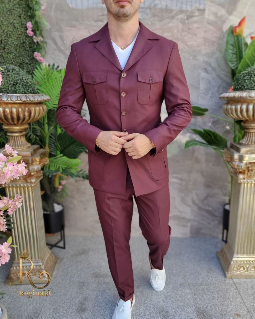 Costum SAFARI visiniu Sacou si  Pantalon- C4161-Costume