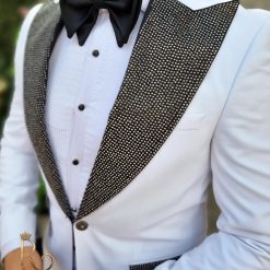 Costum alb de ceremonie MireNas Sacou Pantalon Papion C4135 6