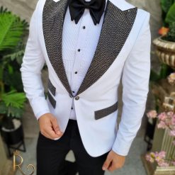 Costum alb de ceremonie MireNas Sacou Pantalon Papion C4135 7