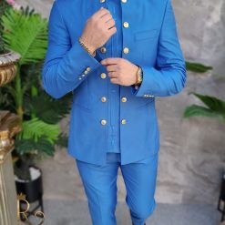 Costum albastru cu tunica Sacou si Pantalon C4148 6