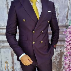 Costum barbatesc din 100 lana Super 200s mov inchis cu butoni aurii C3104 2
