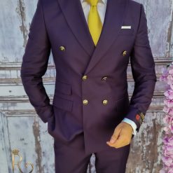 Costum barbatesc din 100 lana Super 200s mov inchis cu butoni aurii C3104 3