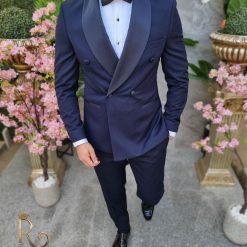 Costum bleumarin de ceremonie MireNas Sacou Pantalon Papion C4117 4