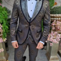 Costum ceremonie barbati gri argintiunegru set 4 piese pentru NASMIREARTISTI C4389 2