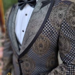 Costum ceremonie barbati gri argintiunegru set 4 piese pentru NASMIREARTISTI C4389 3