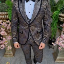 Costum ceremonie barbati gri argintiunegru set 4 piese pentru NASMIREARTISTI C4389 5