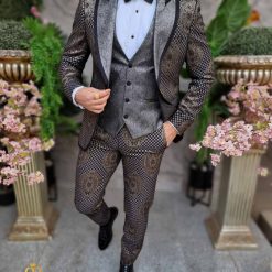 Costum ceremonie barbati gri argintiunegru set 4 piese pentru NASMIREARTISTI C4389 6