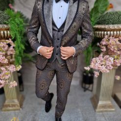 Costum ceremonie barbati gri argintiunegru set 4 piese pentru NASMIREARTISTI C4389 7