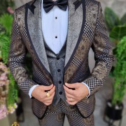 Costum ceremonie barbati gri argintiunegru set 4 piese pentru NASMIREARTISTI C4389 8