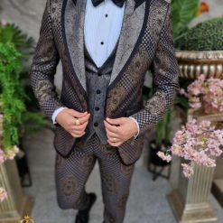 Costum ceremonie barbati gri argintiunegru set 4 piese pentru NASMIREARTISTI C4389 9