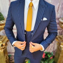 Costum de barbati bleumarin cu dungi albe Sacou Vesta si Pantalon C3881 4