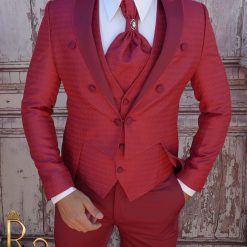 Costum de ceremonie Rosu Sacou Vesta Pantalon si Cravata C3802 5