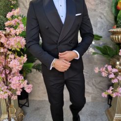 Costum negru de ceremonie MireNas Sacou Pantalon Papion C4116 4