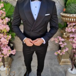 Costum negru de ceremonie MireNas Sacou Pantalon Papion C4116 6