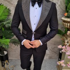 Costum negru de ceremonie MireNas Sacou Pantalon Papion C4134 6
