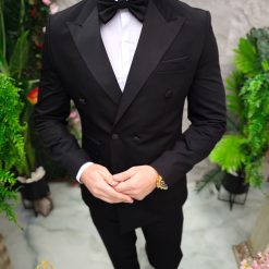 Costum negru de ceremonie MireNas Sacou Pantalon Papion C4730 6