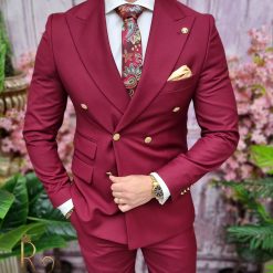 Costum rosu burgundy Sacou si Pantalon 70 lana C4052 2