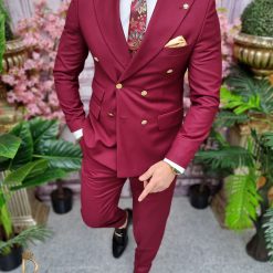 Costum rosu burgundy Sacou si Pantalon 70 lana C4052 3