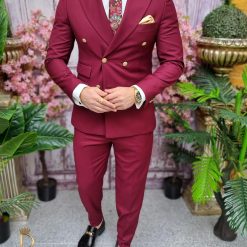 Costum rosu burgundy Sacou si Pantalon 70 lana C4052 5