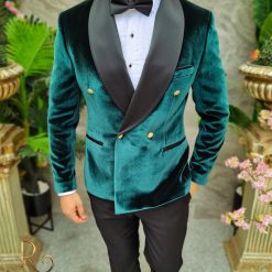 Costum verde MireNas Sacou din catifea Pantalon Papion C4138 6