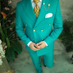 Costum verde deschis Sacou si Pantalon 80 lana C4987 6