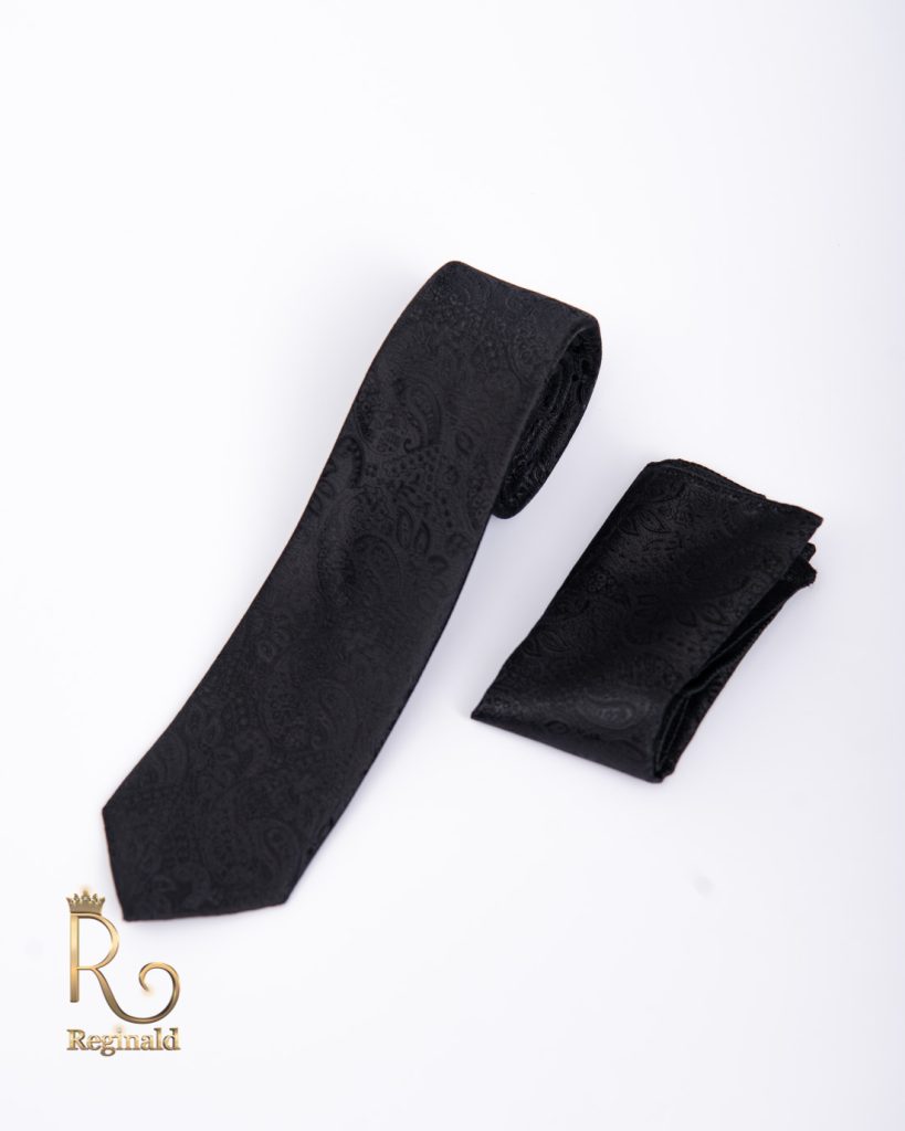 Cravata de barbati si batista  neagra cu model - CV850-Accesorii