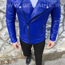 Geaca barbati albastra piele  ecologica B2819 Z18-1-Geci barbati > Geci de piele barbati