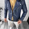 Geaca barbati bleumarin piele ecologica B2821 U3-3-Geci barbati > Geci de piele barbati