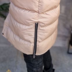 Geaca groasa de iarna bej lunga cu gluga GC686 3