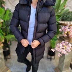 Geaca groasa de iarna neagra lunga gluga detasabila GC685 4