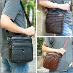 Geanta de umar pentru barbati Khai GT1815 piele naturala maro inchis 4