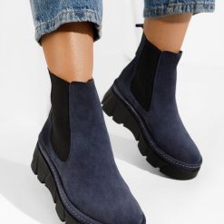 Ghete chelsea dama Avelyn V2 navy-Ghete dama piele-Ghete cu platforma